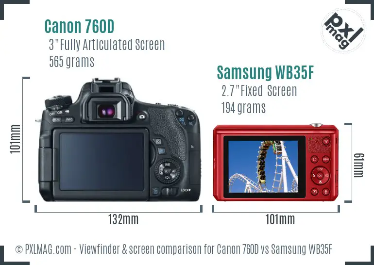 Canon 760D vs Samsung WB35F Screen and Viewfinder comparison