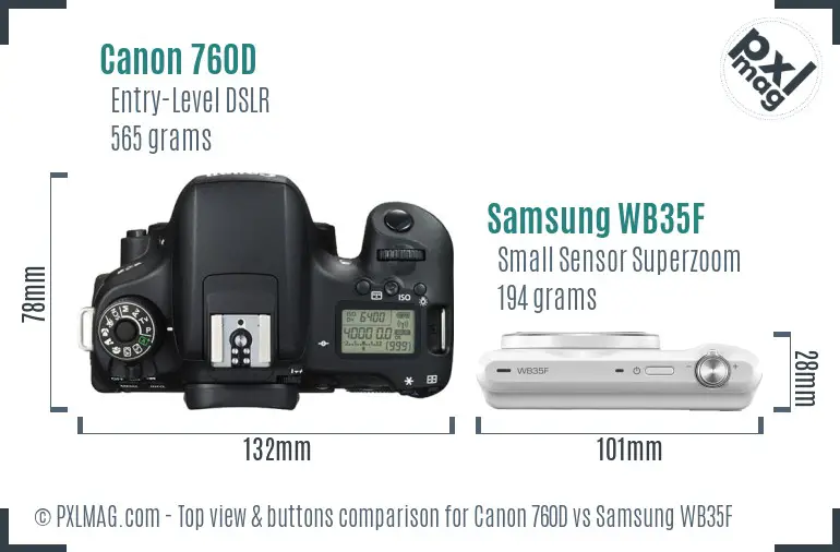 Canon 760D vs Samsung WB35F top view buttons comparison