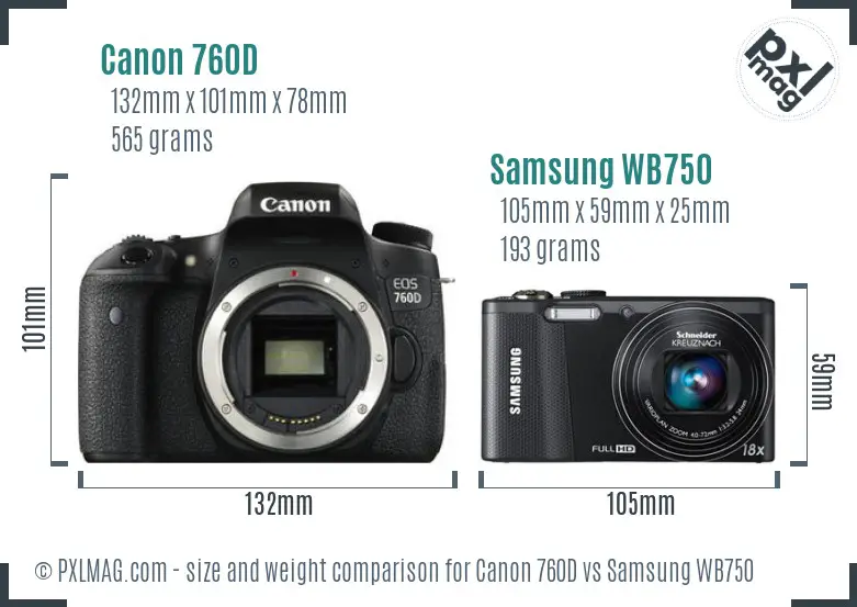 Canon 760D vs Samsung WB750 size comparison