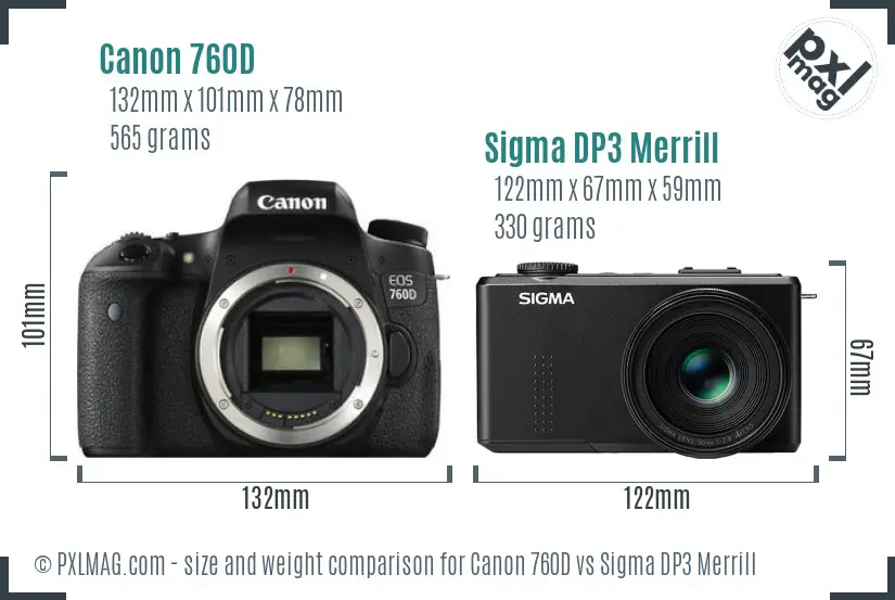 Canon 760D vs Sigma DP3 Merrill size comparison