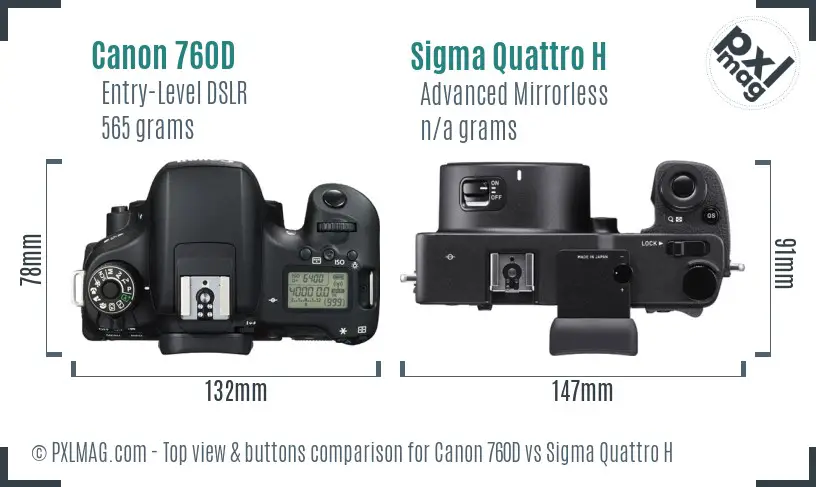 Canon 760D vs Sigma Quattro H top view buttons comparison