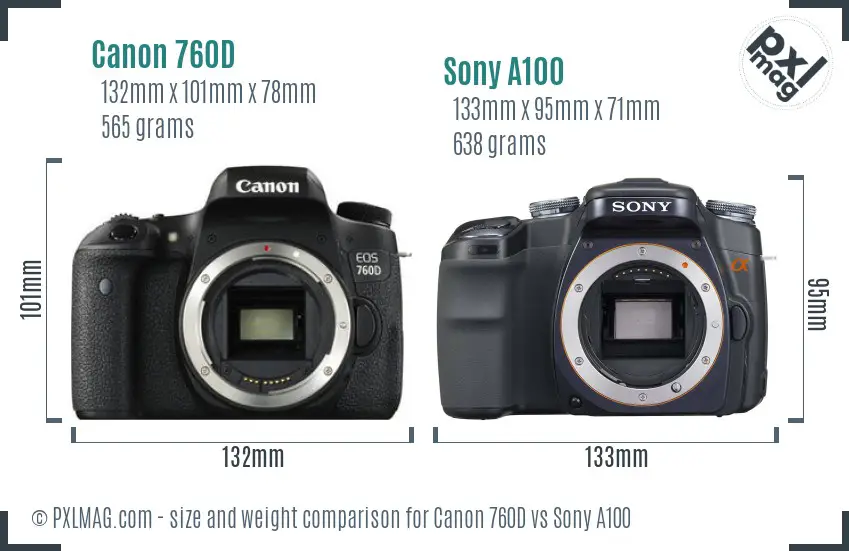Canon 760D vs Sony A100 size comparison