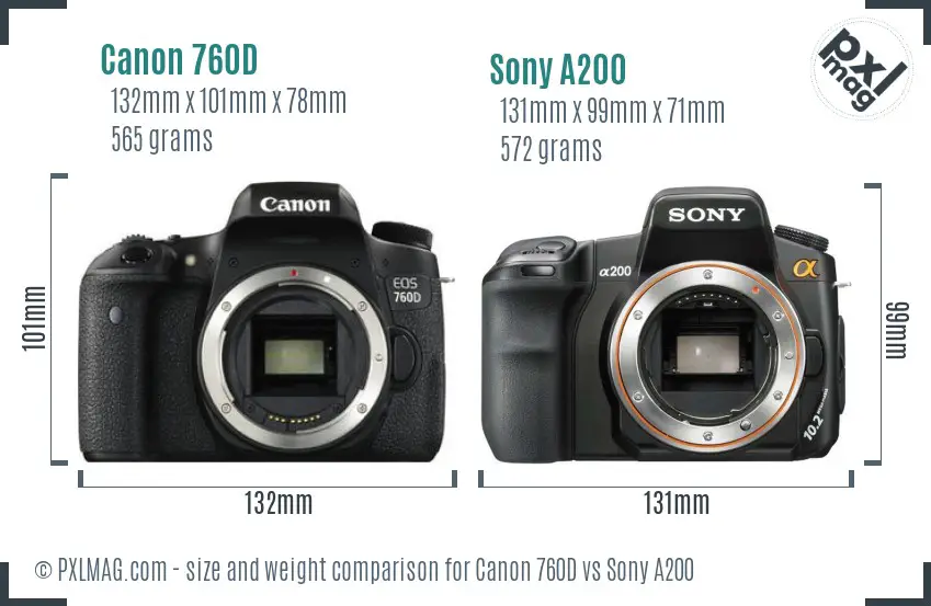 Canon 760D vs Sony A200 size comparison