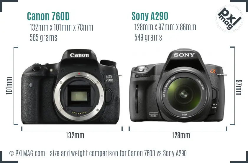 Canon 760D vs Sony A290 size comparison