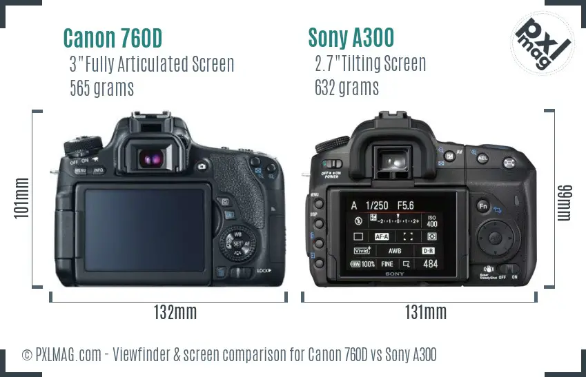 Canon 760D vs Sony A300 Screen and Viewfinder comparison