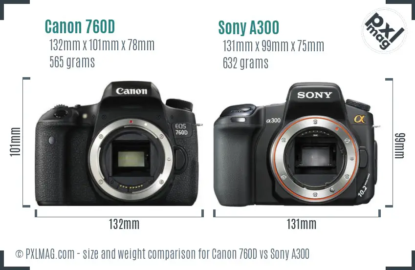 Canon 760D vs Sony A300 size comparison