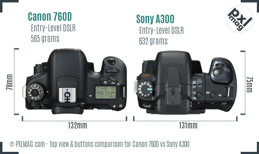 Canon 760D vs Sony A300 top view buttons comparison