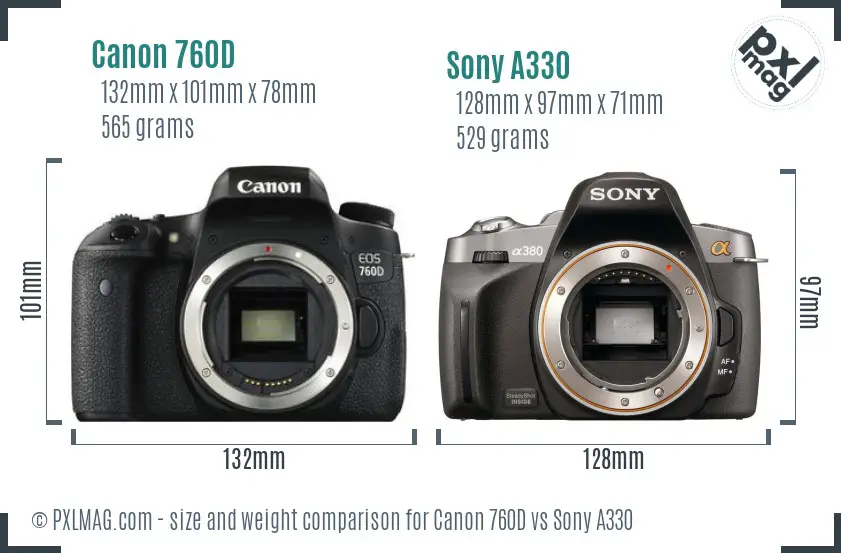 Canon 760D vs Sony A330 size comparison