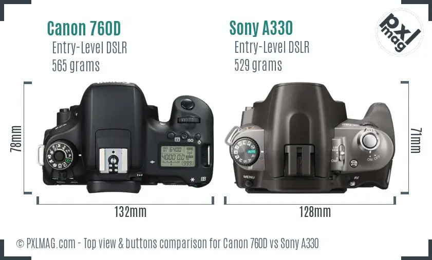 Canon 760D vs Sony A330 top view buttons comparison