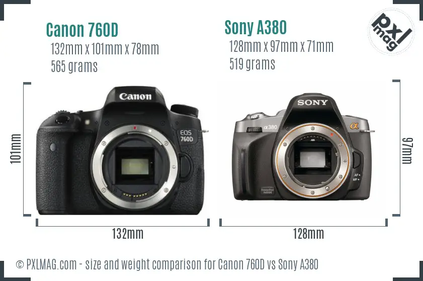 Canon 760D vs Sony A380 size comparison