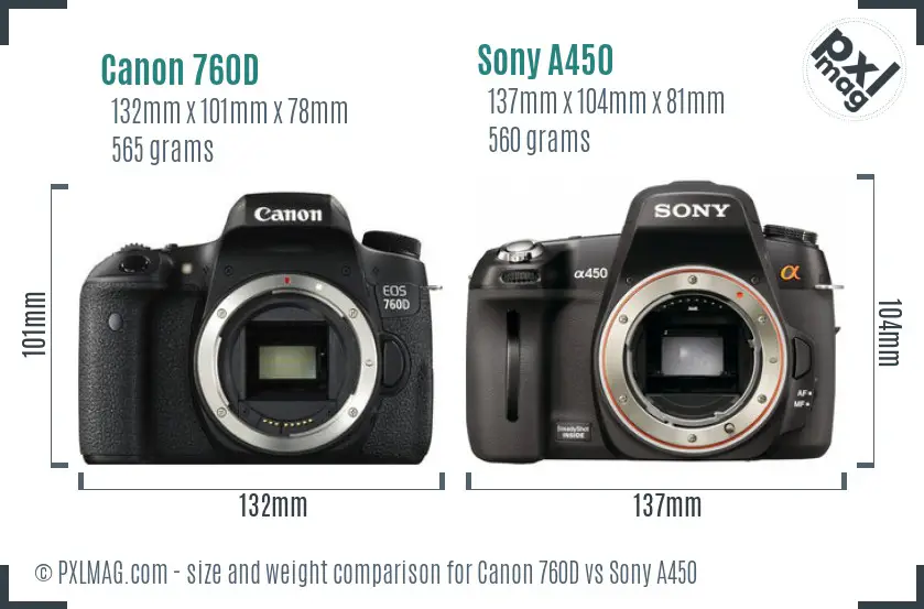 Canon 760D vs Sony A450 size comparison