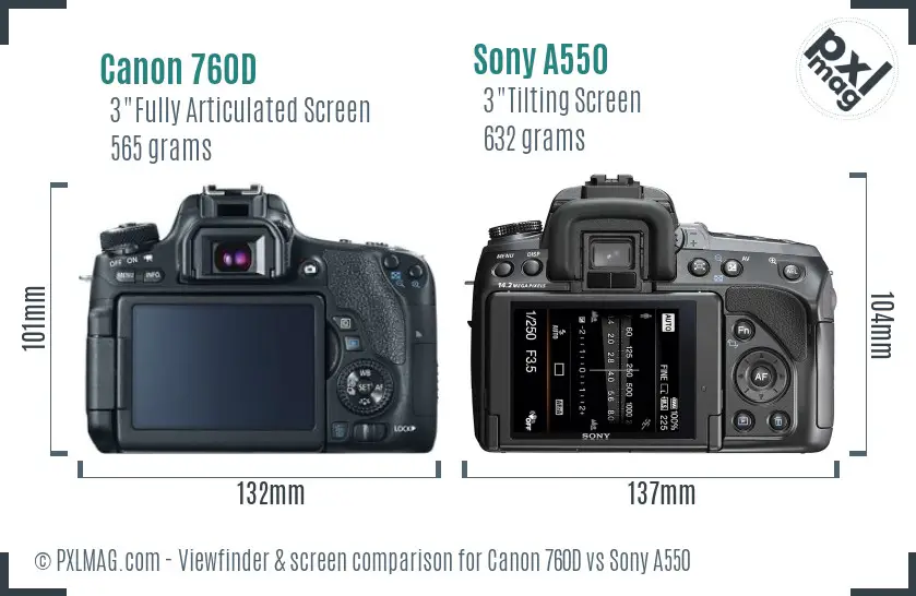 Canon 760D vs Sony A550 Screen and Viewfinder comparison