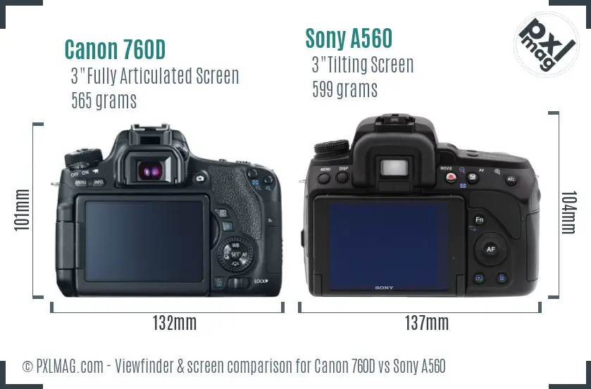 Canon 760D vs Sony A560 Screen and Viewfinder comparison