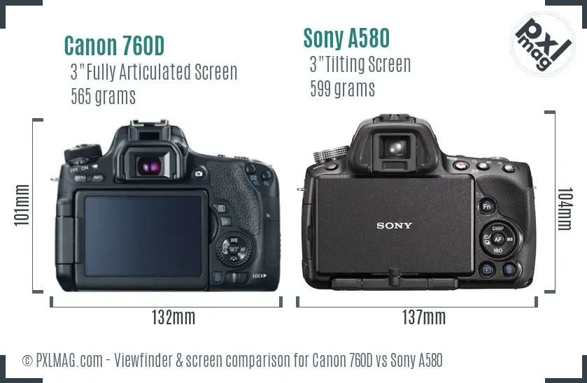 Canon 760D vs Sony A580 Screen and Viewfinder comparison