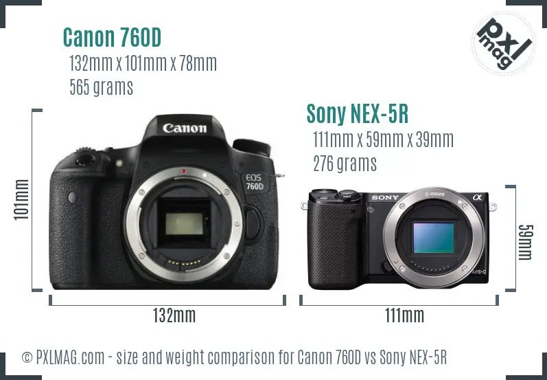 Canon 760D vs Sony NEX-5R size comparison