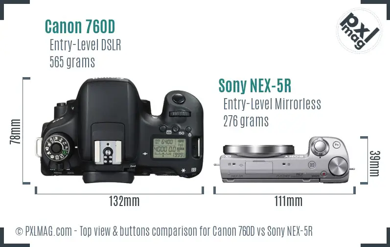 Canon 760D vs Sony NEX-5R top view buttons comparison