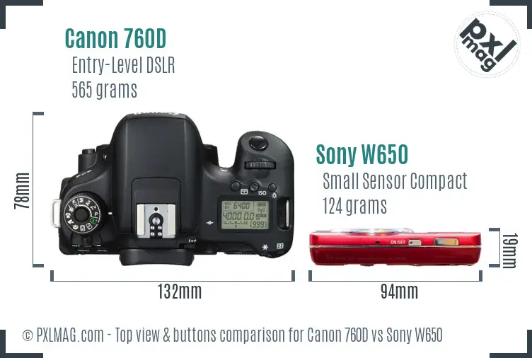 Canon 760D vs Sony W650 top view buttons comparison