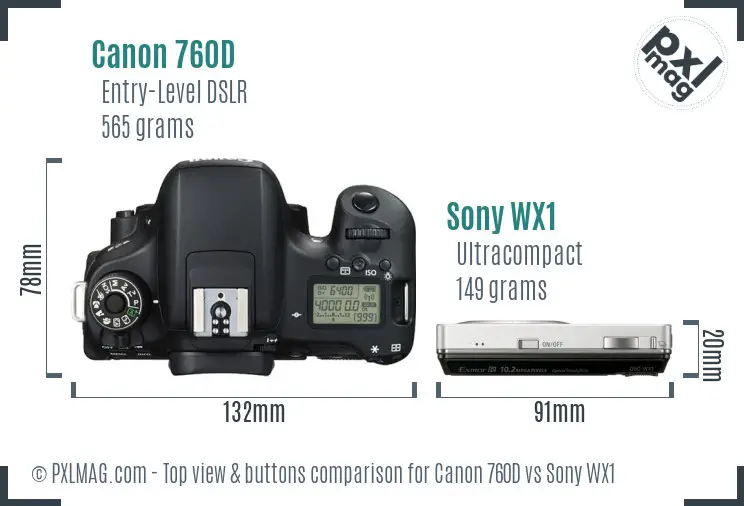 Canon 760D vs Sony WX1 top view buttons comparison