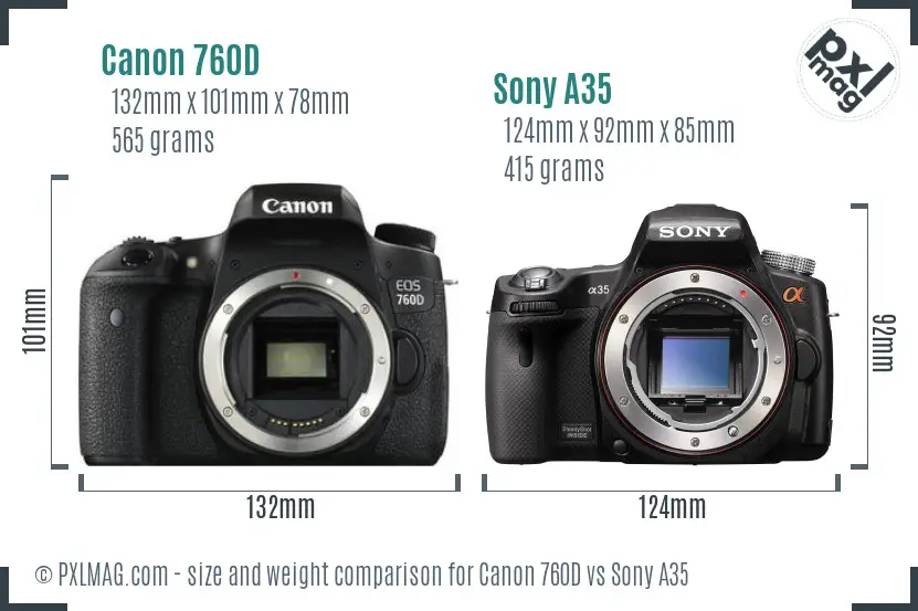 Canon 760D vs Sony A35 size comparison