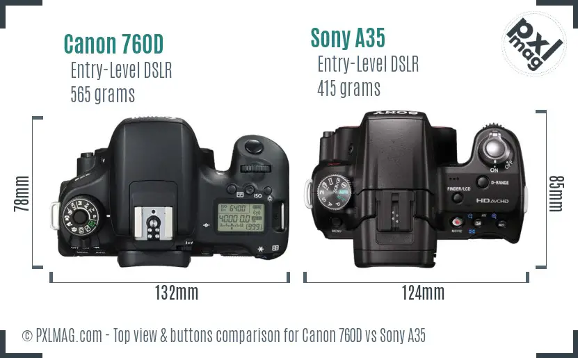 Canon 760D vs Sony A35 top view buttons comparison