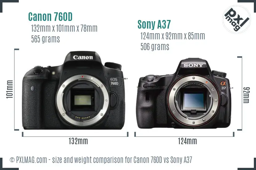 Canon 760D vs Sony A37 size comparison