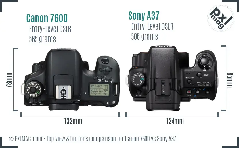 Canon 760D vs Sony A37 top view buttons comparison