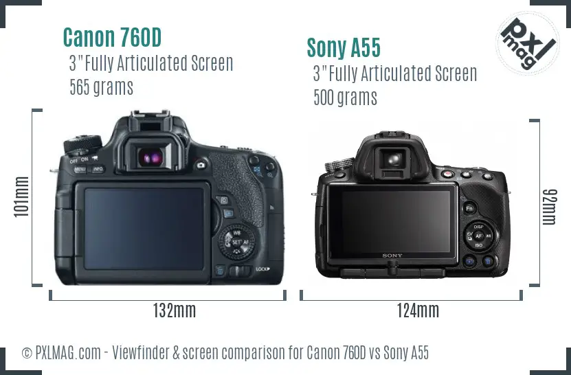 Canon 760D vs Sony A55 Screen and Viewfinder comparison