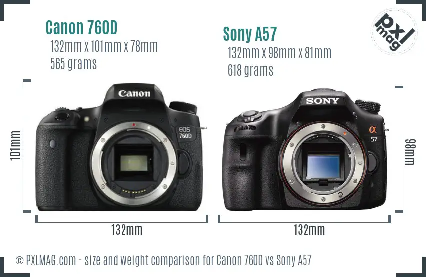 Canon 760D vs Sony A57 size comparison