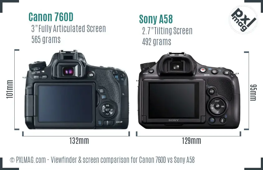 Canon 760D vs Sony A58 Screen and Viewfinder comparison