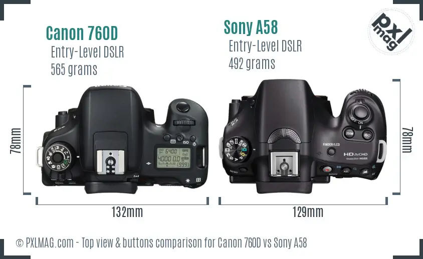 Canon 760D vs Sony A58 top view buttons comparison