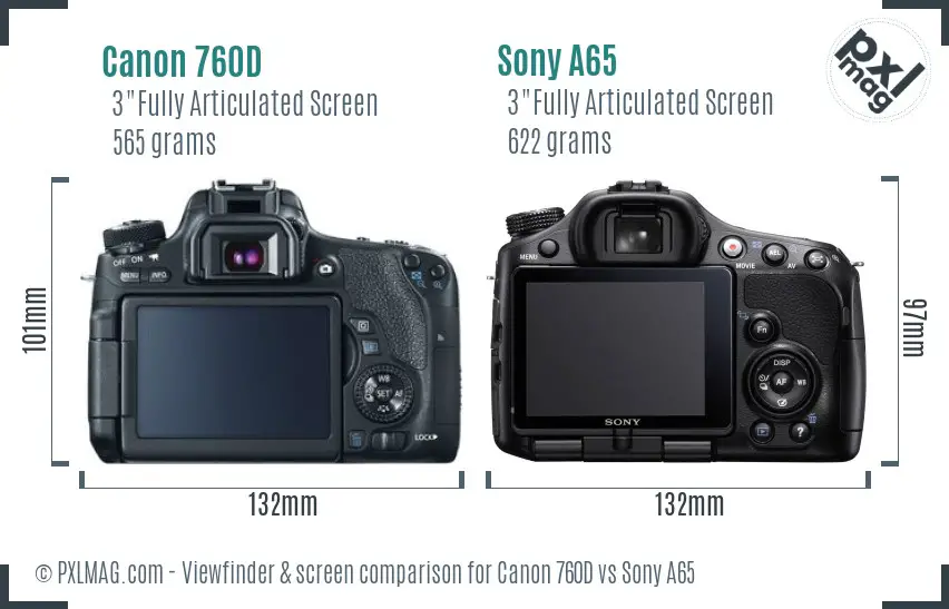 Canon 760D vs Sony A65 Screen and Viewfinder comparison