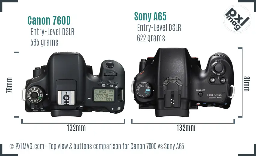 Canon 760D vs Sony A65 top view buttons comparison