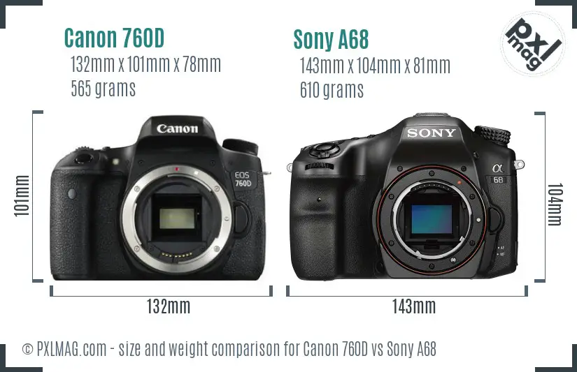 Canon 760D vs Sony A68 size comparison