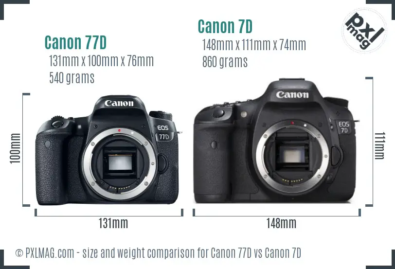 Canon 77D vs Canon 7D size comparison