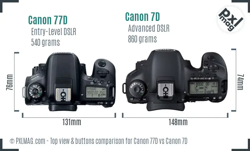 Canon 77D vs Canon 7D top view buttons comparison