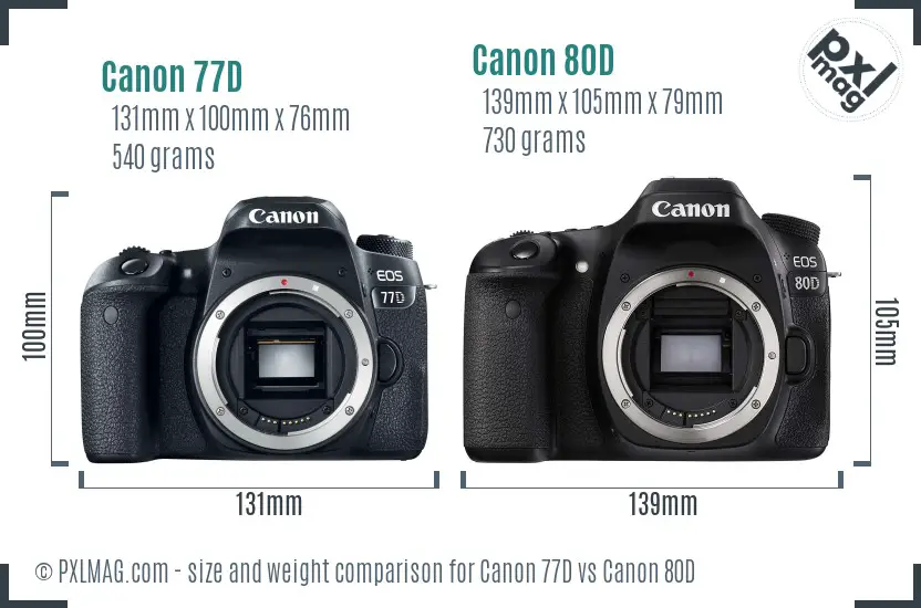 Canon 77D vs Canon 80D size comparison