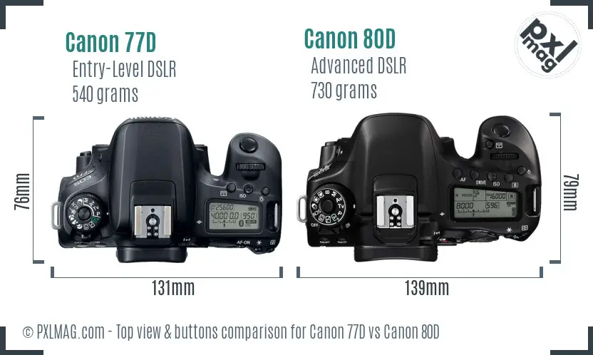 Canon 77D vs Canon 80D top view buttons comparison
