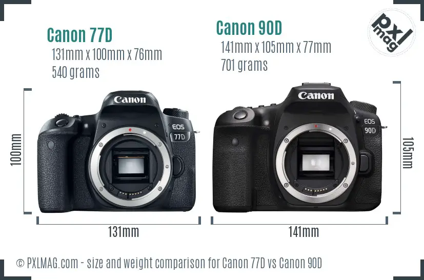 Canon 77D vs Canon 90D size comparison