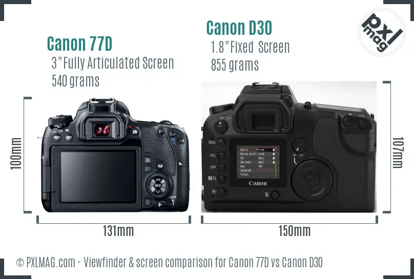 Canon 77D vs Canon D30 Screen and Viewfinder comparison