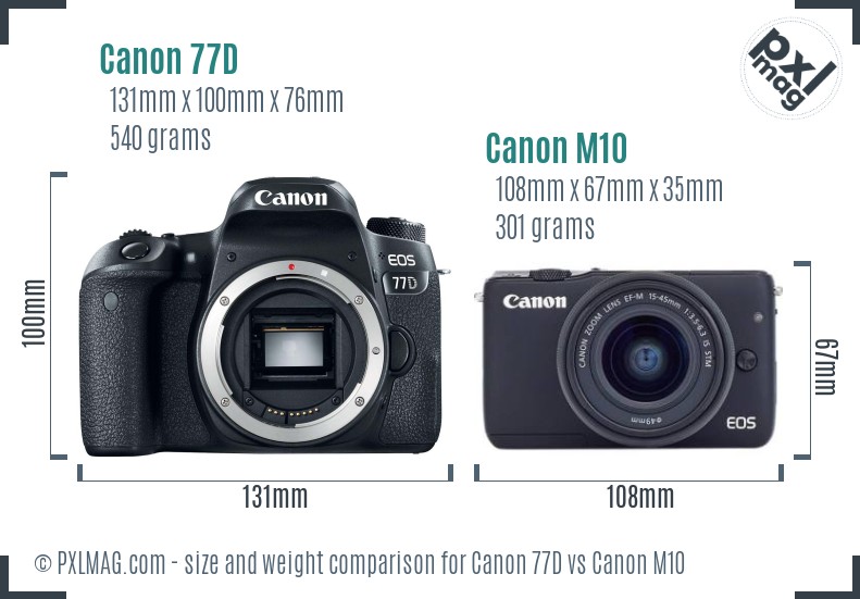 Canon 77D vs Canon M10 size comparison