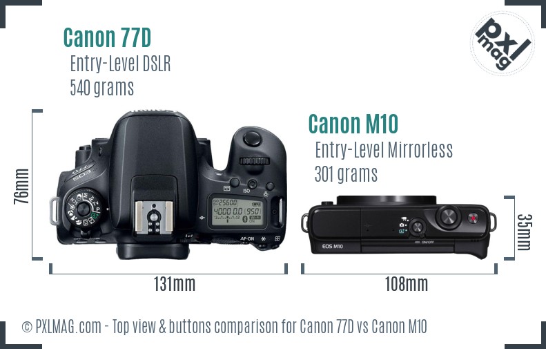 Canon 77D vs Canon M10 top view buttons comparison
