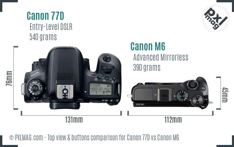 Canon 77D vs Canon M6 top view buttons comparison