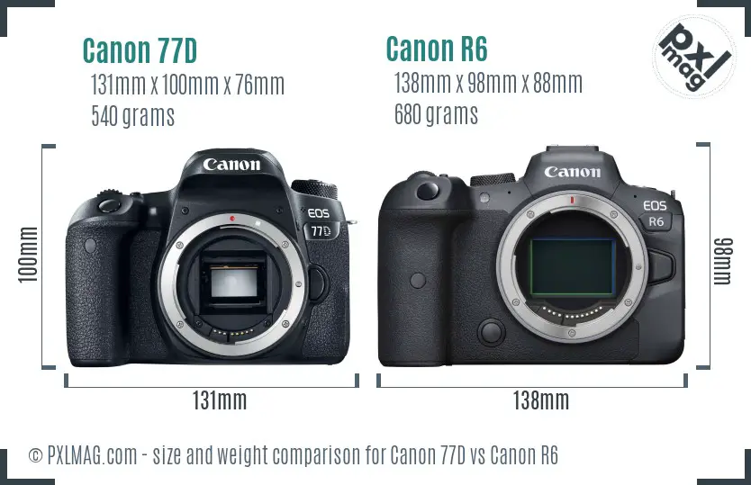 Canon 77D vs Canon R6 size comparison Canon 77D vs Canon R6 size comparison
