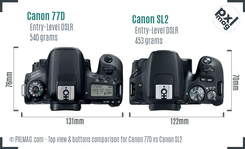 Canon 77D vs Canon SL2 top view buttons comparison