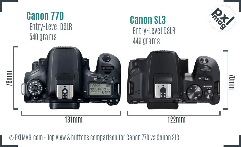 Canon 77D vs Canon SL3 top view buttons comparison