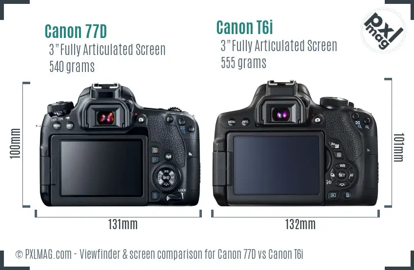 Canon 77D vs Canon T6i Screen and Viewfinder comparison