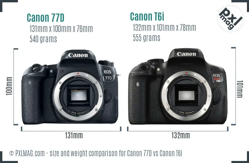 Canon 77D vs Canon T6i size comparison