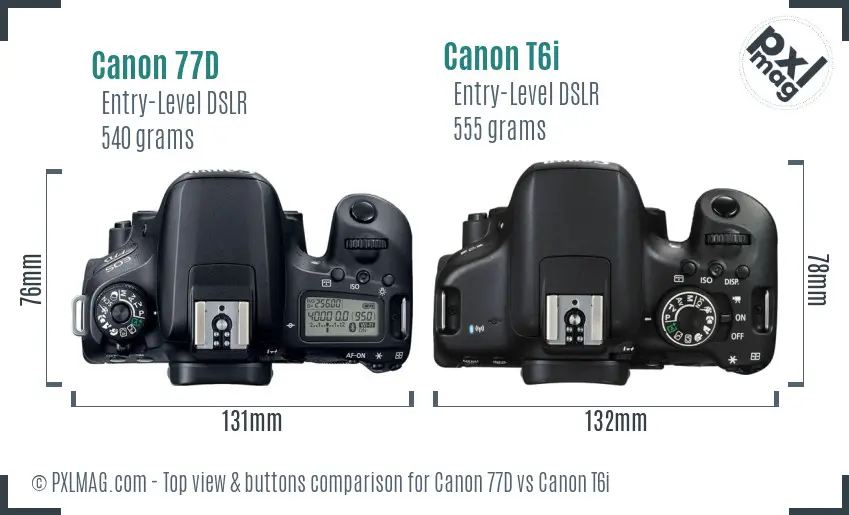 Canon 77D vs Canon T6i top view buttons comparison