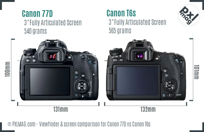 Canon 77D vs Canon T6s Screen and Viewfinder comparison