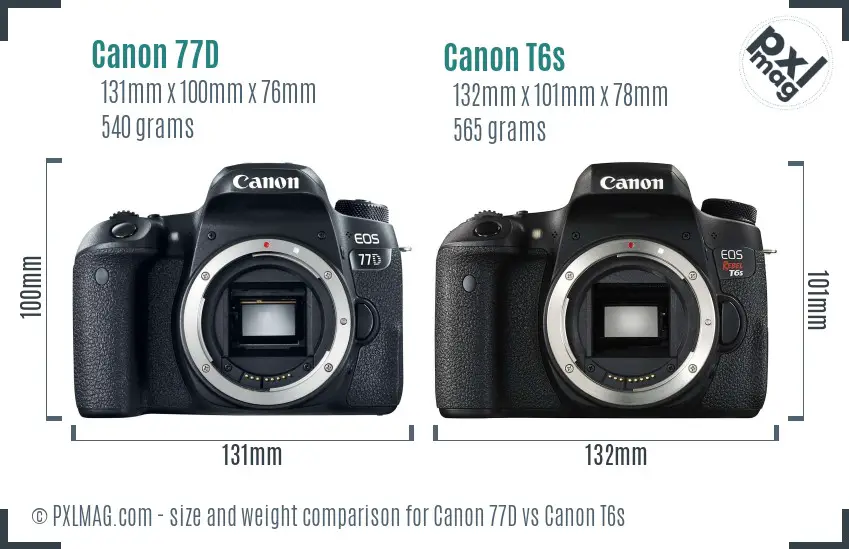 Canon 77D vs Canon T6s size comparison